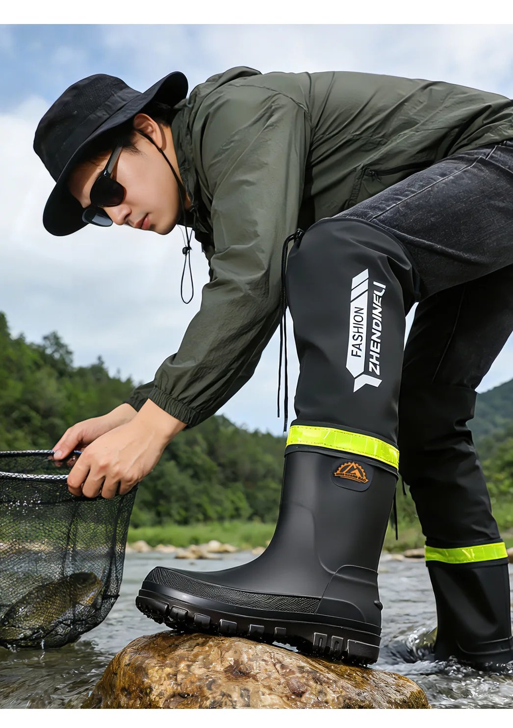 YC-388 Water-Resistant Shoes Men's Mid-Calf Hollow Design Anti-Scalding Pure Color Sport Style Flat Heel Rain Boots YC-388 Water-Resistant Shoes Men's Mid-Calf Hollow Design Anti-Scalding Pure Color Sport Style Flat Heel Rain Boots