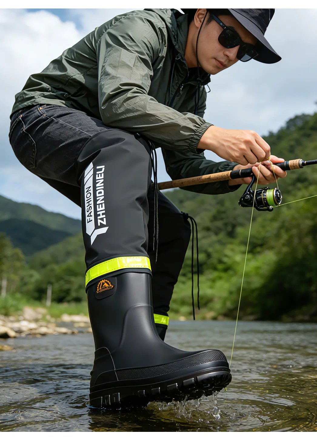 YC-388 Water-Resistant Shoes Men's Mid-Calf Hollow Design Anti-Scalding Pure Color Sport Style Flat Heel Rain Boots YC-388 Water-Resistant Shoes Men's Mid-Calf Hollow Design Anti-Scalding Pure Color Sport Style Flat Heel Rain Boots