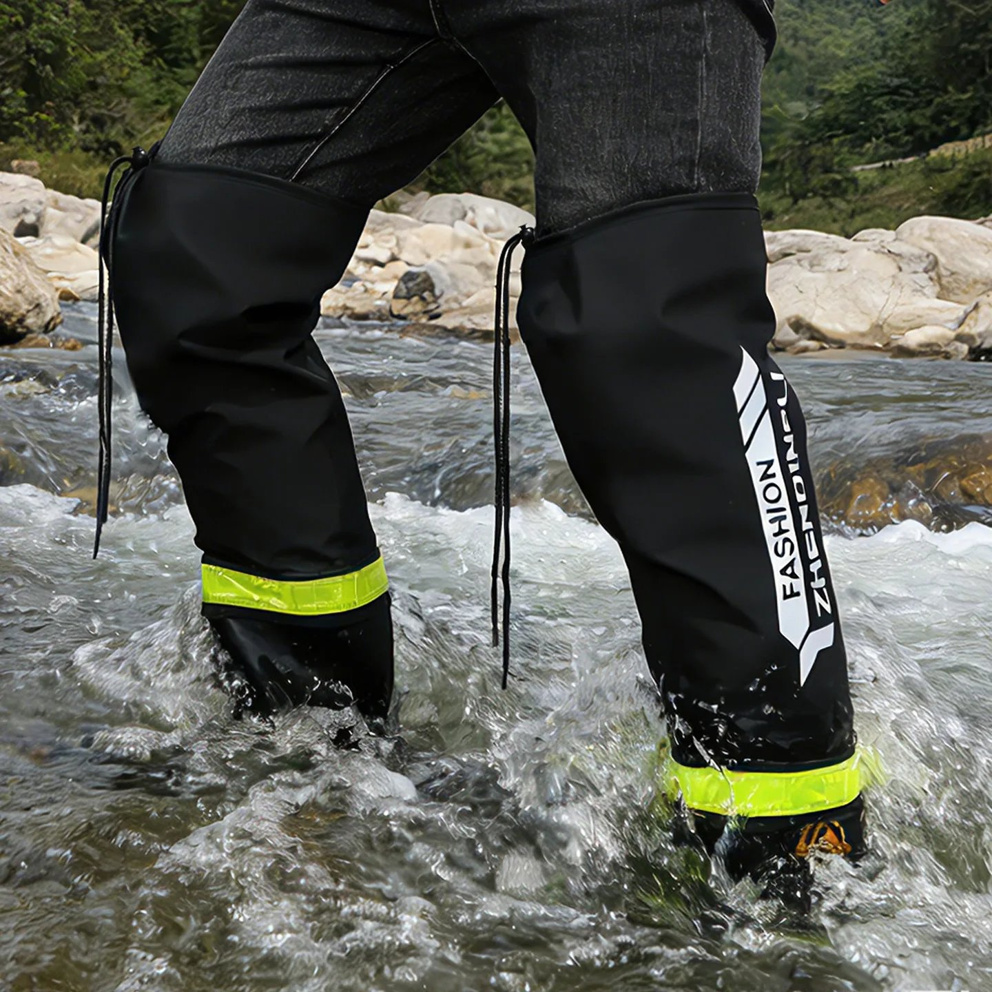YC-388 Water-Resistant Shoes Men's Mid-Calf Hollow Design Anti-Scalding Pure Color Sport Style Flat Heel Rain Boots