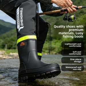YC-388 Water-Resistant Shoes Men’s Mid-Calf Hollow Design Anti-Scalding Pure Color Sport Style Flat Heel Rain Boots