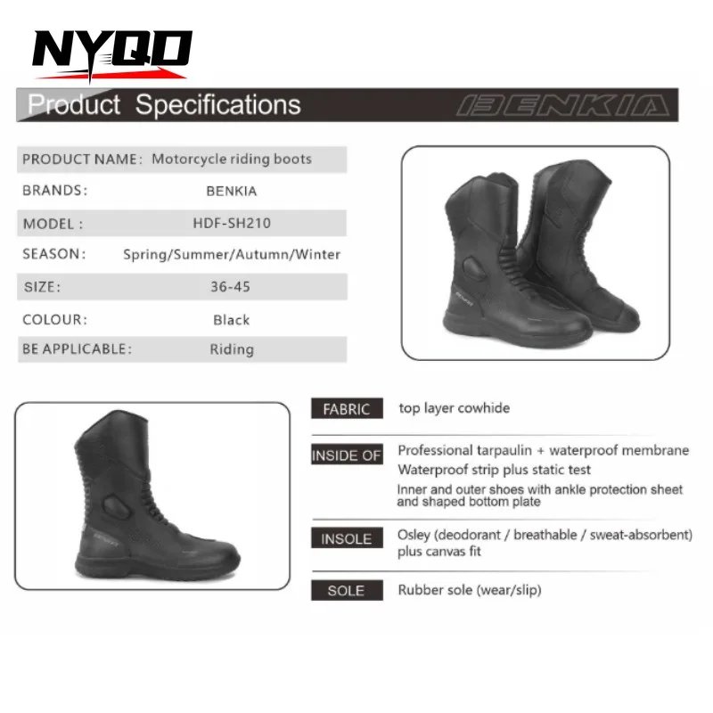 BENKIA HDF-SH210 Motorcycle Riding Boots Men Women Static Waterproof Breathable Wear-resistant and Anti Slip Riding Shoes