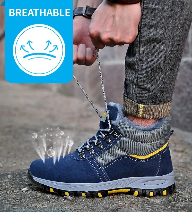 High Quality Winter Boots Men Steel Toe Cap Safety Boots Work Shoes Men Puncture-Proof Work Boots Plush Warm Safety Shoes male