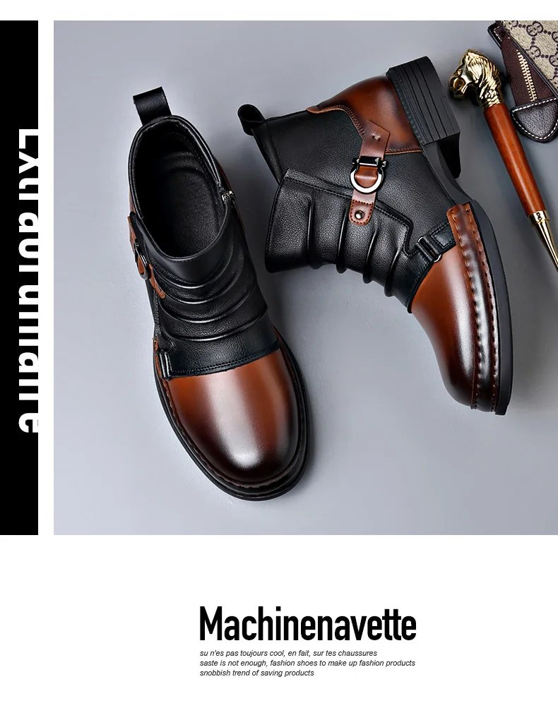 Men's Fashion Stage Nightclub Original Leather Boots Black Brown Shoes Brand Designer Cowboy Platform Boot Cool Ankle Botas Male Men's Fashion Stage Nightclub Original Leather Boots Black Brown Shoes Brand Designer Cowboy Platform Boot Cool Ankle Botas Male
