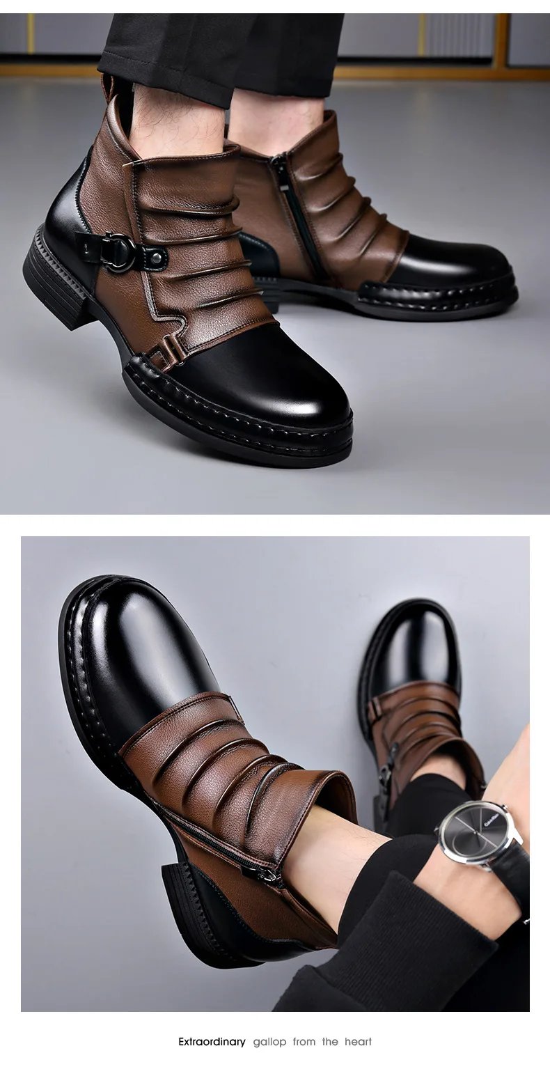 Men's Fashion Stage Nightclub Original Leather Boots Black Brown Shoes Brand Designer Cowboy Platform Boot Cool Ankle Botas Male Men's Fashion Stage Nightclub Original Leather Boots Black Brown Shoes Brand Designer Cowboy Platform Boot Cool Ankle Botas Male
