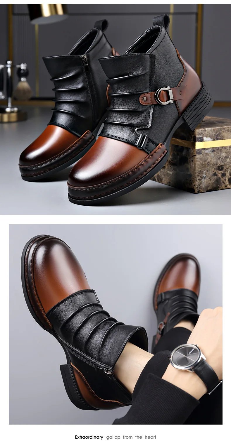 Men's Fashion Stage Nightclub Original Leather Boots Black Brown Shoes Brand Designer Cowboy Platform Boot Cool Ankle Botas Male Men's Fashion Stage Nightclub Original Leather Boots Black Brown Shoes Brand Designer Cowboy Platform Boot Cool Ankle Botas Male