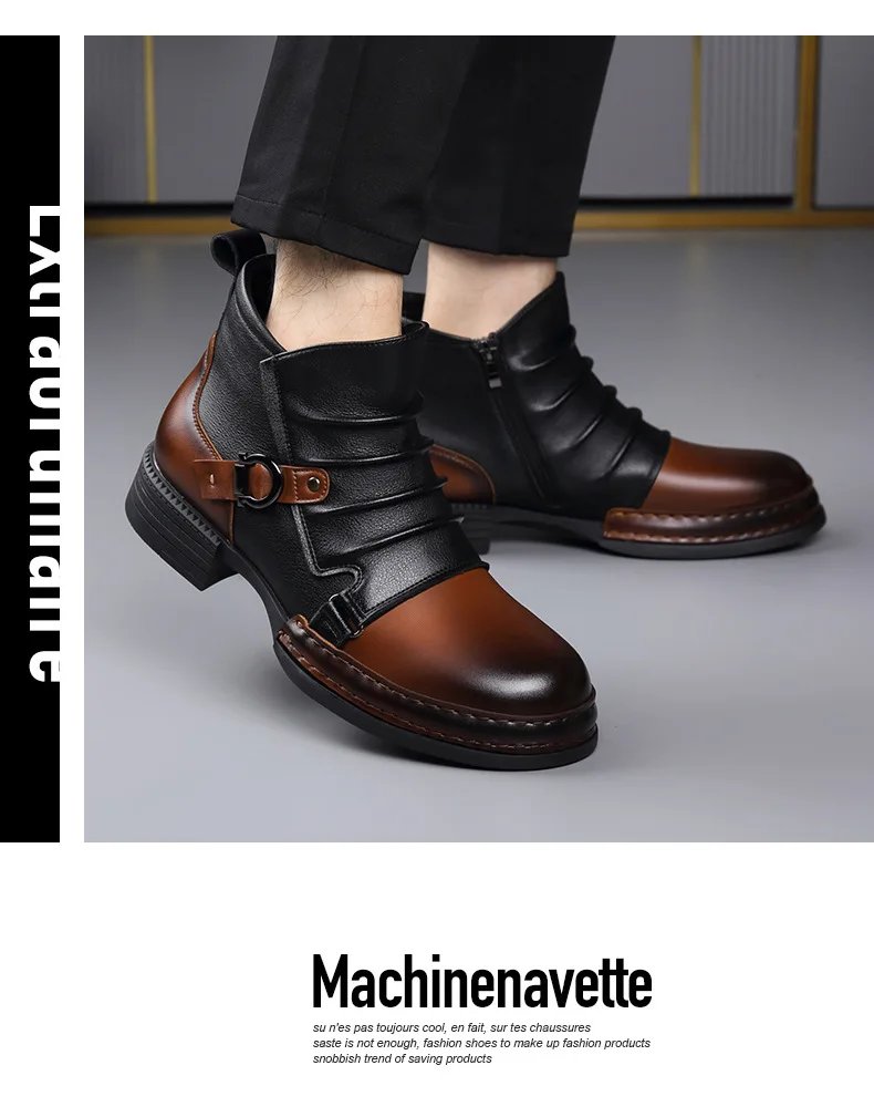 Men's Fashion Stage Nightclub Original Leather Boots Black Brown Shoes Brand Designer Cowboy Platform Boot Cool Ankle Botas Male Men's Fashion Stage Nightclub Original Leather Boots Black Brown Shoes Brand Designer Cowboy Platform Boot Cool Ankle Botas Male