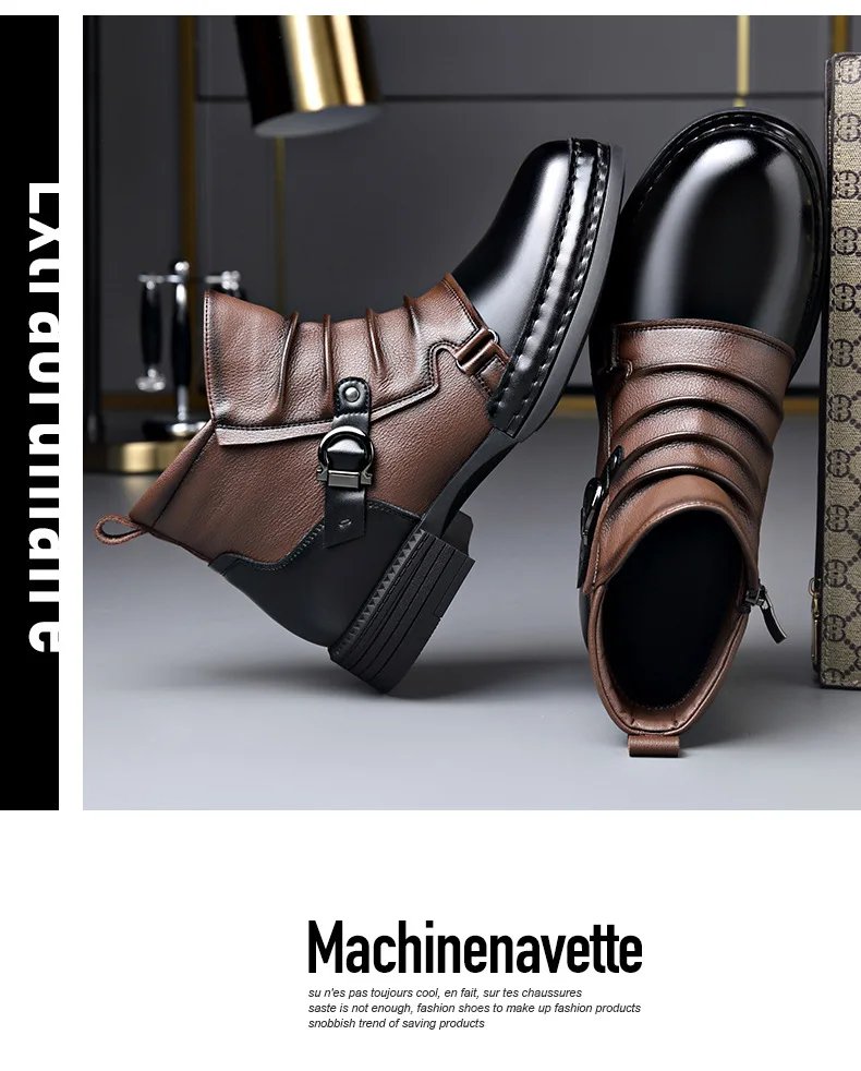Men's Fashion Stage Nightclub Original Leather Boots Black Brown Shoes Brand Designer Cowboy Platform Boot Cool Ankle Botas Male Men's Fashion Stage Nightclub Original Leather Boots Black Brown Shoes Brand Designer Cowboy Platform Boot Cool Ankle Botas Male