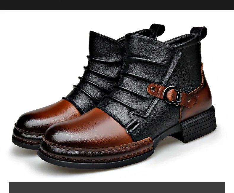 Men's Fashion Stage Nightclub Original Leather Boots Black Brown Shoes Brand Designer Cowboy Platform Boot Cool Ankle Botas Male Men's Fashion Stage Nightclub Original Leather Boots Black Brown Shoes Brand Designer Cowboy Platform Boot Cool Ankle Botas Male