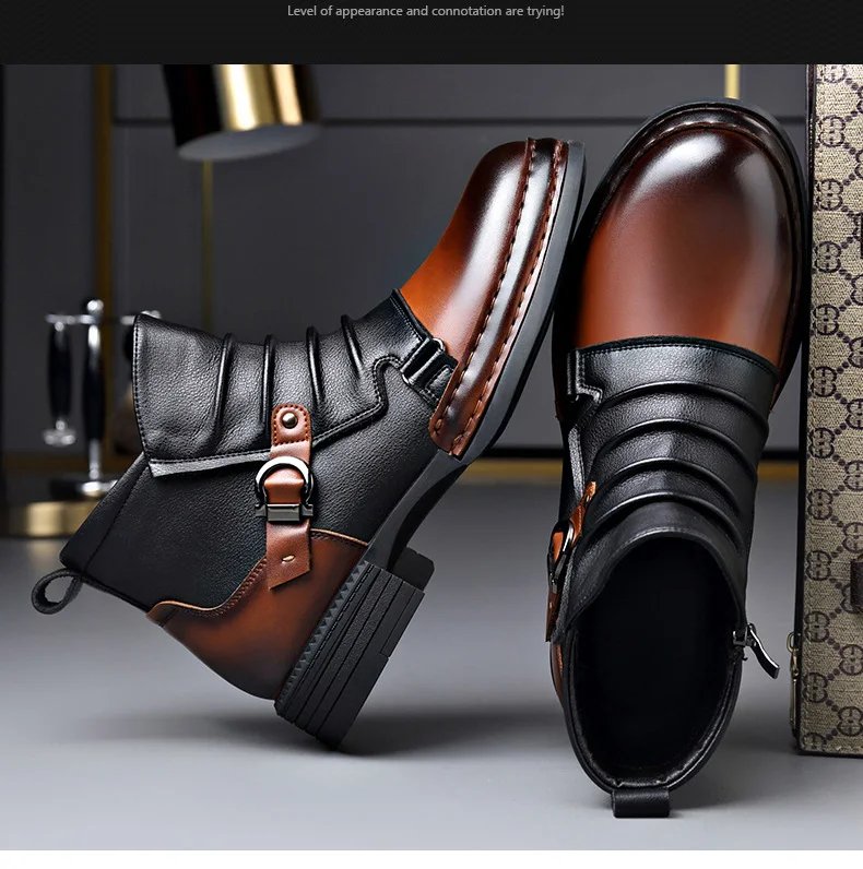 Men's Fashion Stage Nightclub Original Leather Boots Black Brown Shoes Brand Designer Cowboy Platform Boot Cool Ankle Botas Male Men's Fashion Stage Nightclub Original Leather Boots Black Brown Shoes Brand Designer Cowboy Platform Boot Cool Ankle Botas Male