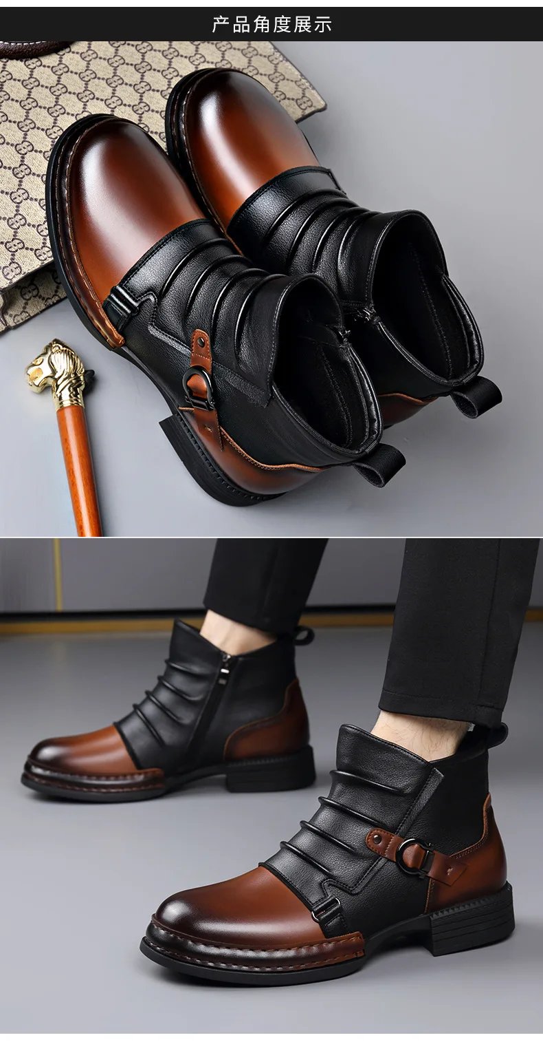 Men's Fashion Stage Nightclub Original Leather Boots Black Brown Shoes Brand Designer Cowboy Platform Boot Cool Ankle Botas Male Men's Fashion Stage Nightclub Original Leather Boots Black Brown Shoes Brand Designer Cowboy Platform Boot Cool Ankle Botas Male