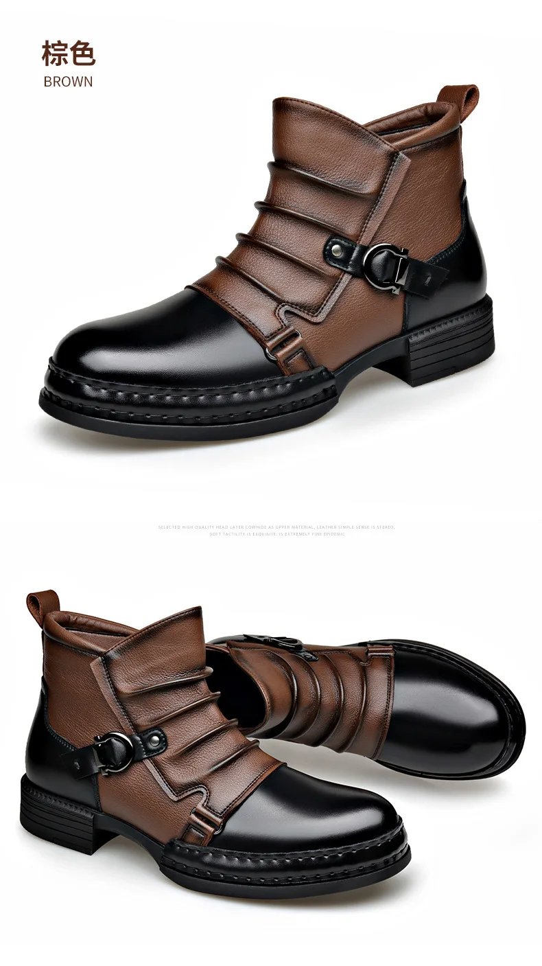 Men's Fashion Stage Nightclub Original Leather Boots Black Brown Shoes Brand Designer Cowboy Platform Boot Cool Ankle Botas Male Men's Fashion Stage Nightclub Original Leather Boots Black Brown Shoes Brand Designer Cowboy Platform Boot Cool Ankle Botas Male