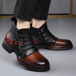 Menās Fashion Stage Nightclub Original Leather Boots Black Brown Shoes Brand Designer Cowboy Platform Boot Cool Ankle Botas Male