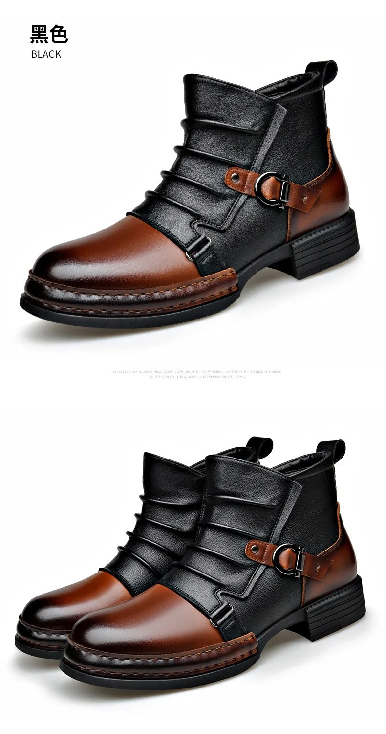 Men's Fashion Stage Nightclub Original Leather Boots Black Brown Shoes Brand Designer Cowboy Platform Boot Cool Ankle Botas Male Men's Fashion Stage Nightclub Original Leather Boots Black Brown Shoes Brand Designer Cowboy Platform Boot Cool Ankle Botas Male