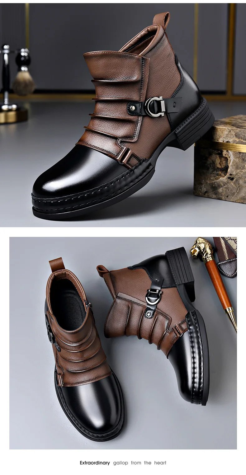 Men's Fashion Stage Nightclub Original Leather Boots Black Brown Shoes Brand Designer Cowboy Platform Boot Cool Ankle Botas Male Men's Fashion Stage Nightclub Original Leather Boots Black Brown Shoes Brand Designer Cowboy Platform Boot Cool Ankle Botas Male
