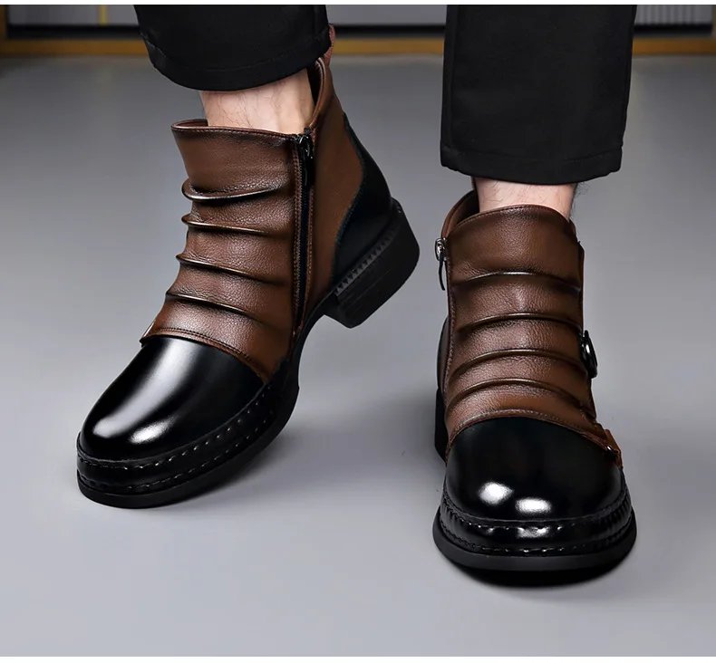 Men's Fashion Stage Nightclub Original Leather Boots Black Brown Shoes Brand Designer Cowboy Platform Boot Cool Ankle Botas Male Men's Fashion Stage Nightclub Original Leather Boots Black Brown Shoes Brand Designer Cowboy Platform Boot Cool Ankle Botas Male
