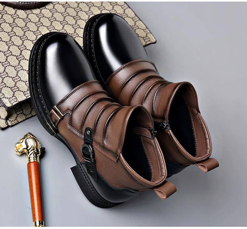 Men's Fashion Stage Nightclub Original Leather Boots Black Brown Shoes Brand Designer Cowboy Platform Boot Cool Ankle Botas Male Men's Fashion Stage Nightclub Original Leather Boots Black Brown Shoes Brand Designer Cowboy Platform Boot Cool Ankle Botas Male
