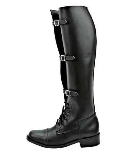 Men's Fashion Brown Black Coffee Solid Color Round Toe Belt Buckles Lace Up Flat Knee High Boots Male Cross Tied Motorcycle Shoe Men's Fashion Brown Black Coffee Solid Color Round Toe Belt Buckles Lace Up Flat Knee High Boots Male Cross Tied Motorcycle Shoe
