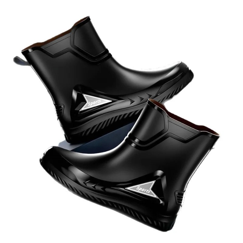 Rain Shoes Men's Medium Tube Non-slip Waterproof Shoes Outdoor Water Boots Thermal Short Tube Rubber Shoes Men