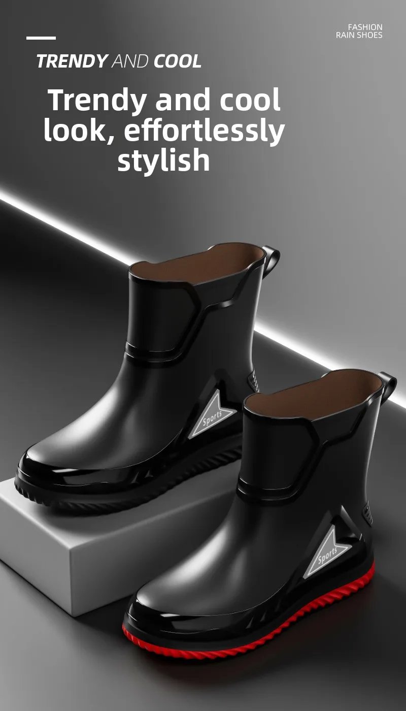 Rain Shoes Men's Medium Tube Non-slip Waterproof Shoes Outdoor Water Boots Thermal Short Tube Rubber Shoes Men