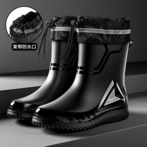 Rain Shoes Menās Medium Tube Non-slip Waterproof Shoes Outdoor Water Boots Thermal Short Tube Rubber Shoes Men