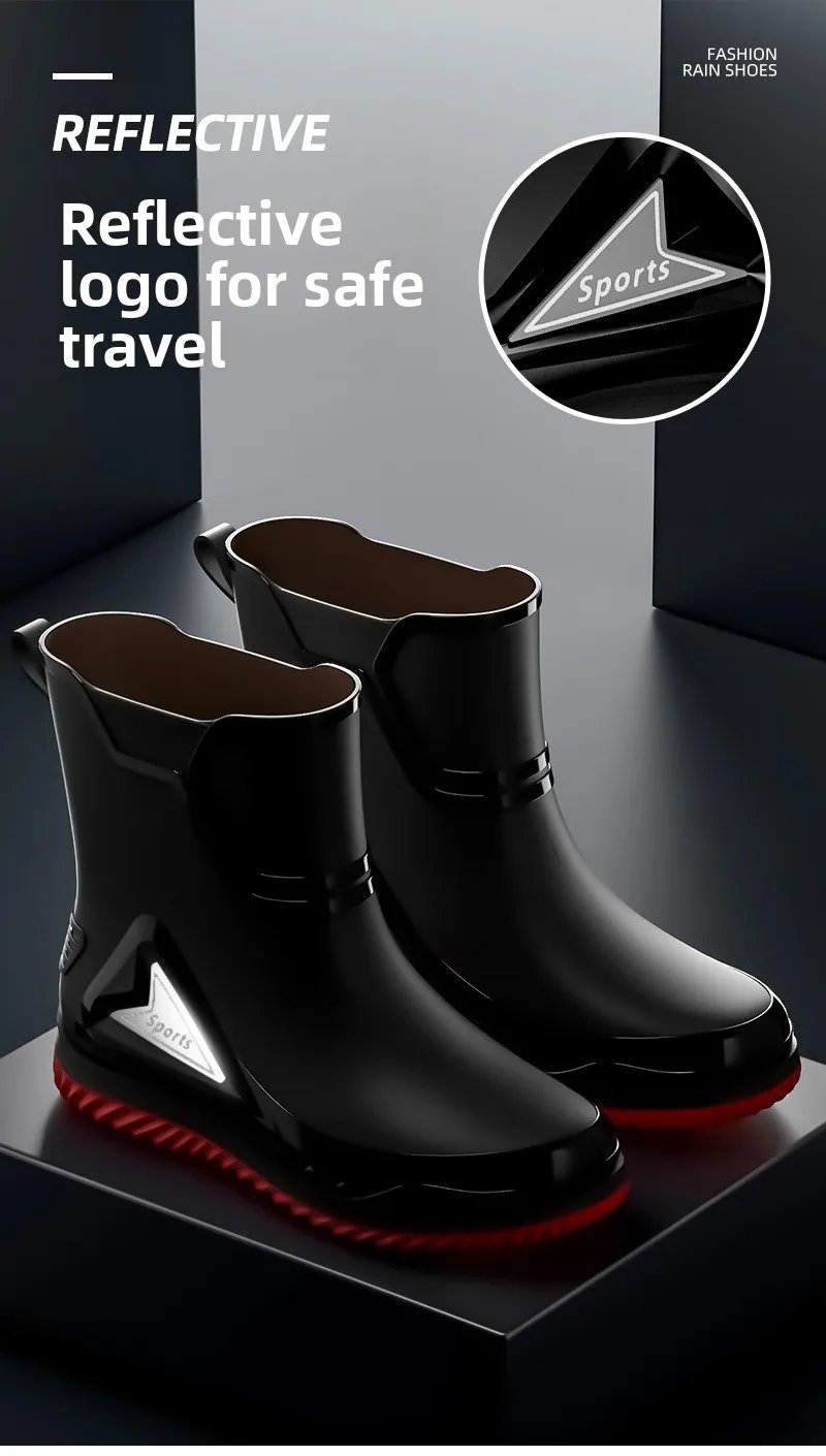 Rain Shoes Men's Medium Tube Non-slip Waterproof Shoes Outdoor Water Boots Thermal Short Tube Rubber Shoes Men