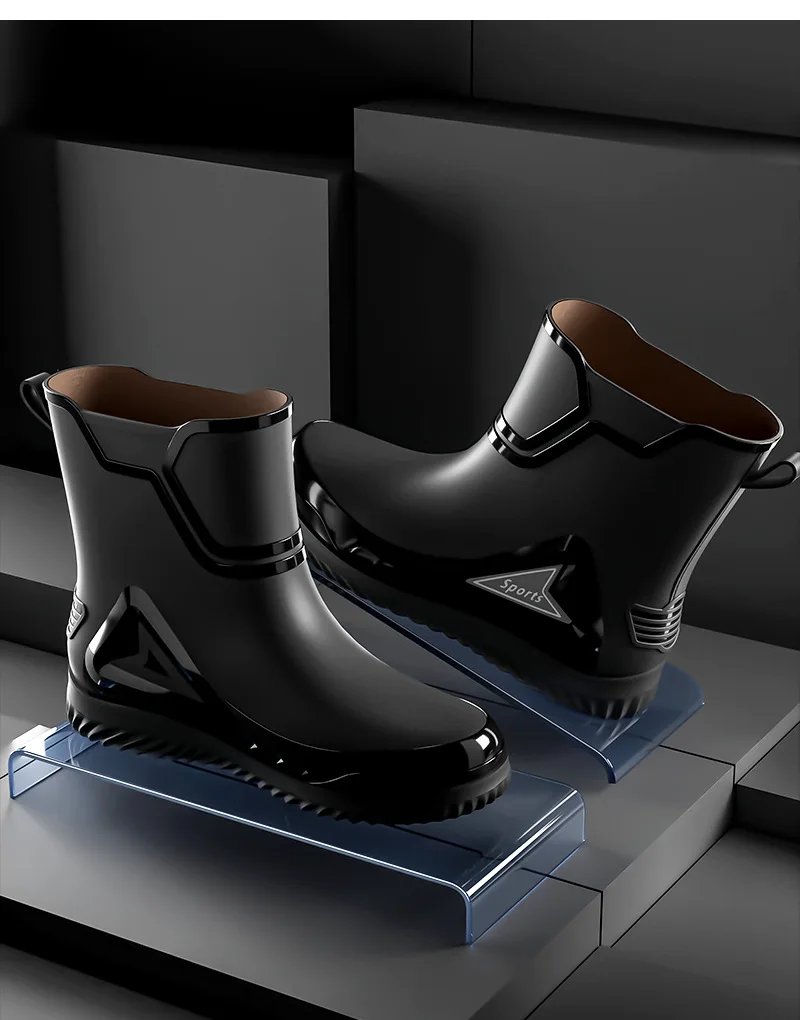 Rain Shoes Men's Medium Tube Non-slip Waterproof Shoes Outdoor Water Boots Thermal Short Tube Rubber Shoes Men