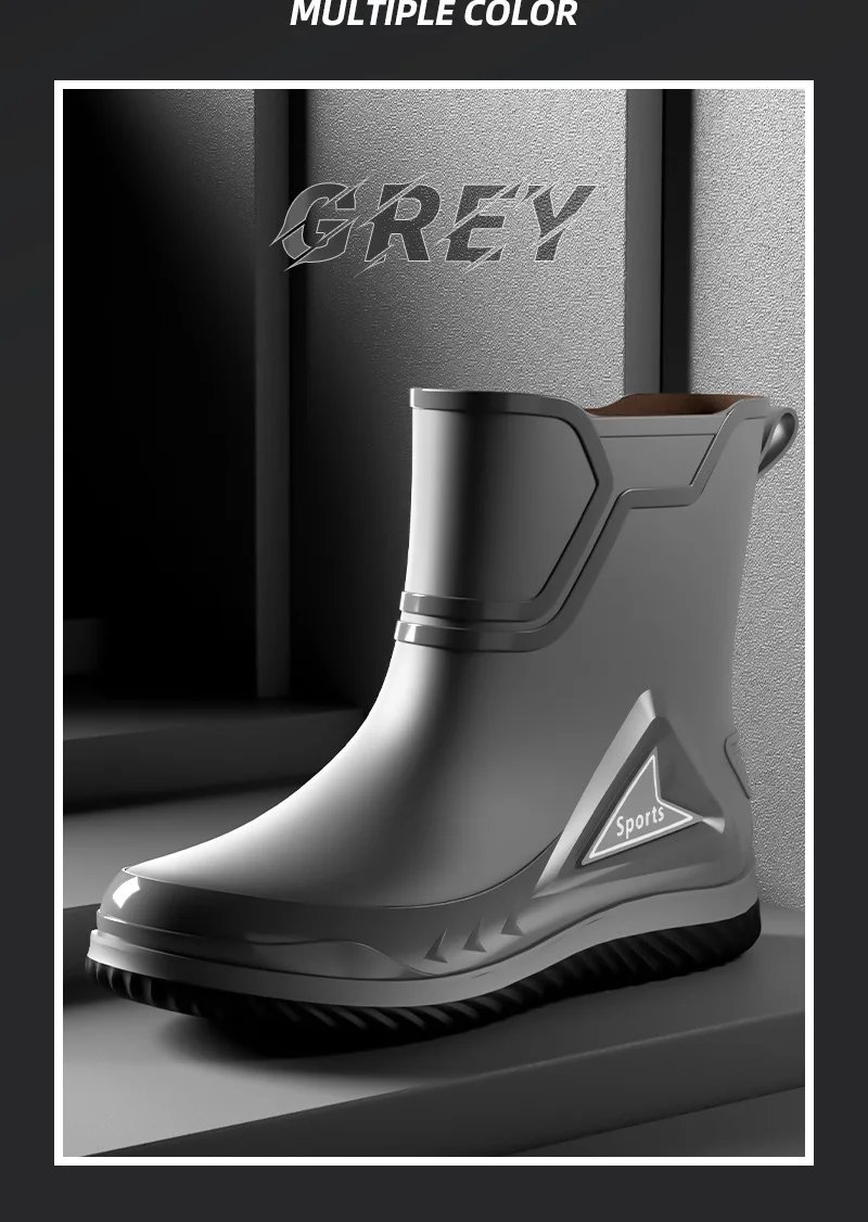 Rain Shoes Men's Medium Tube Non-slip Waterproof Shoes Outdoor Water Boots Thermal Short Tube Rubber Shoes Men