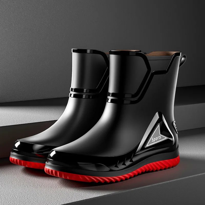 Rain Shoes Men's Medium Tube Non-slip Waterproof Shoes Outdoor Water Boots Thermal Short Tube Rubber Shoes Men