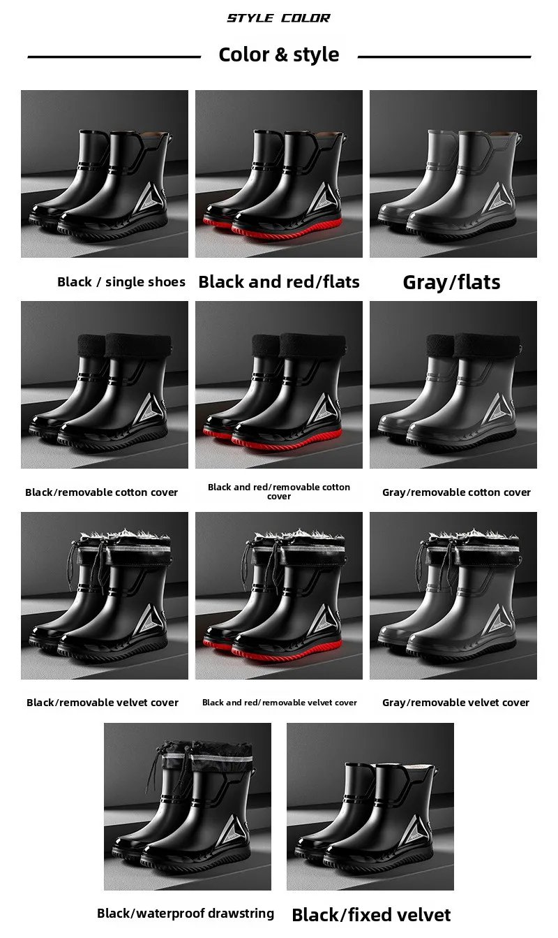 Rain Shoes Men's Medium Tube Non-slip Waterproof Shoes Outdoor Water Boots Thermal Short Tube Rubber Shoes Men