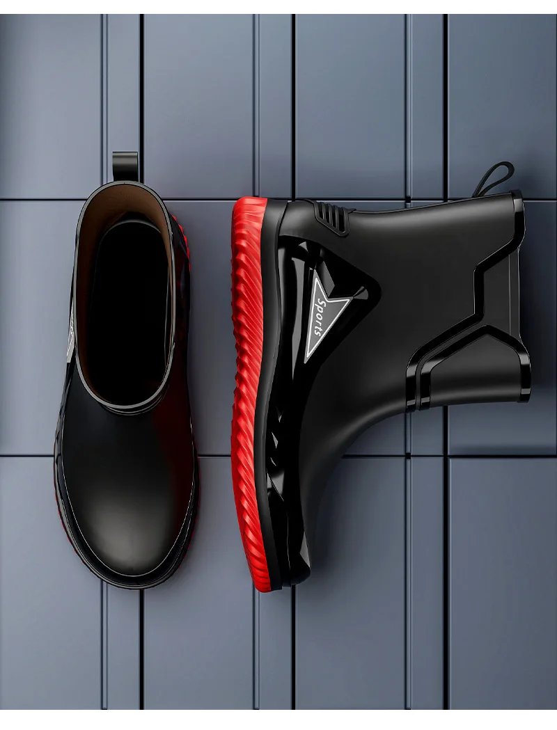 Rain Shoes Men's Medium Tube Non-slip Waterproof Shoes Outdoor Water Boots Thermal Short Tube Rubber Shoes Men