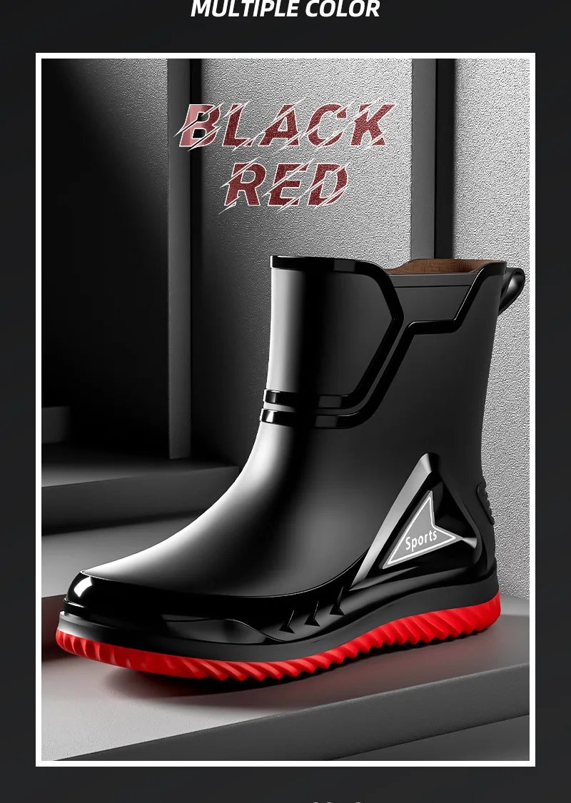 Rain Shoes Men's Medium Tube Non-slip Waterproof Shoes Outdoor Water Boots Thermal Short Tube Rubber Shoes Men