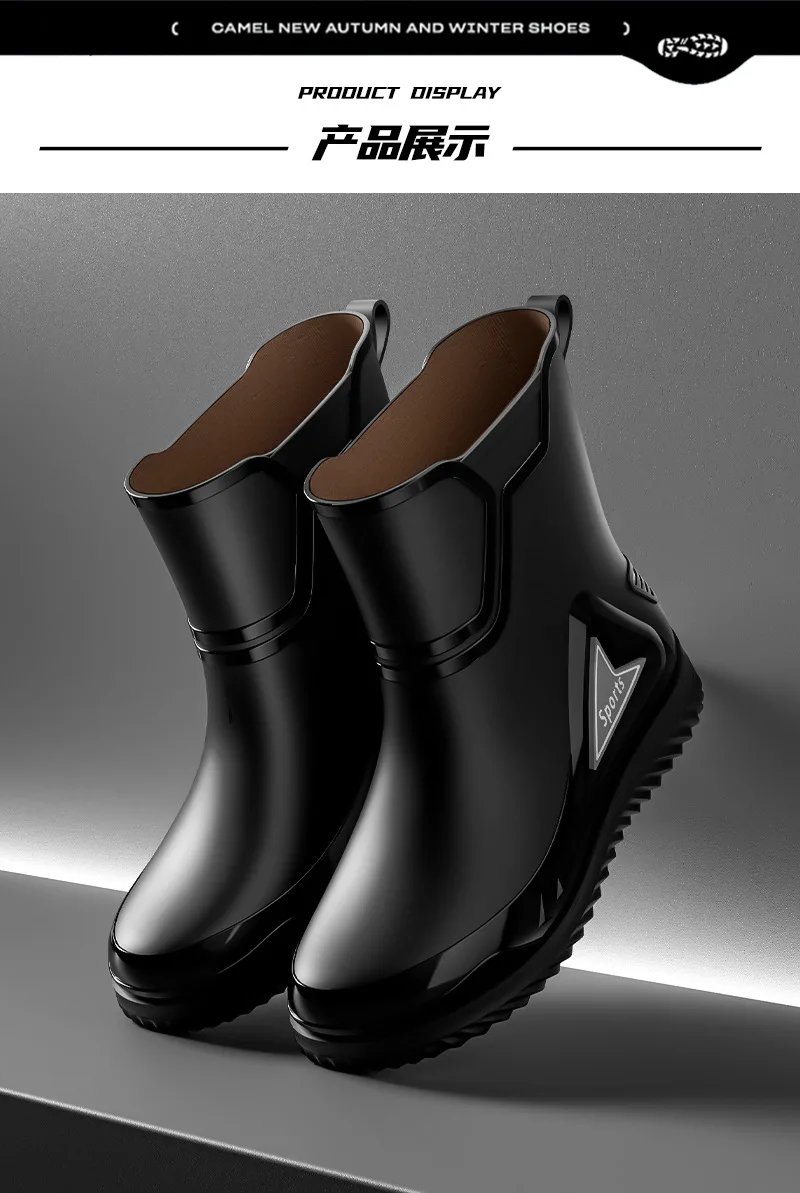 Rain Shoes Men's Medium Tube Non-slip Waterproof Shoes Outdoor Water Boots Thermal Short Tube Rubber Shoes Men