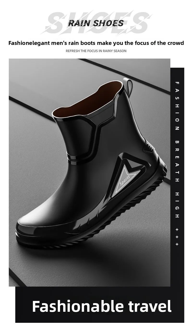 Rain Shoes Men's Medium Tube Non-slip Waterproof Shoes Outdoor Water Boots Thermal Short Tube Rubber Shoes Men