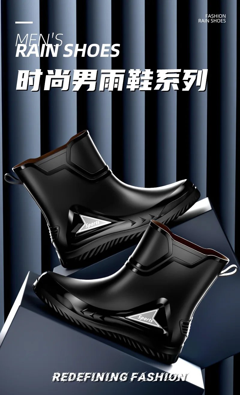 Rain Shoes Men's Medium Tube Non-slip Waterproof Shoes Outdoor Water Boots Thermal Short Tube Rubber Shoes Men