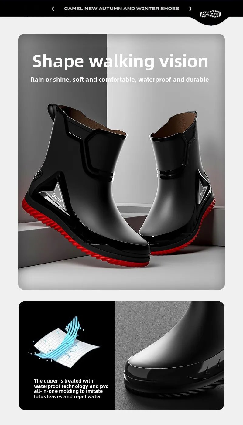 Rain Shoes Men's Medium Tube Non-slip Waterproof Shoes Outdoor Water Boots Thermal Short Tube Rubber Shoes Men