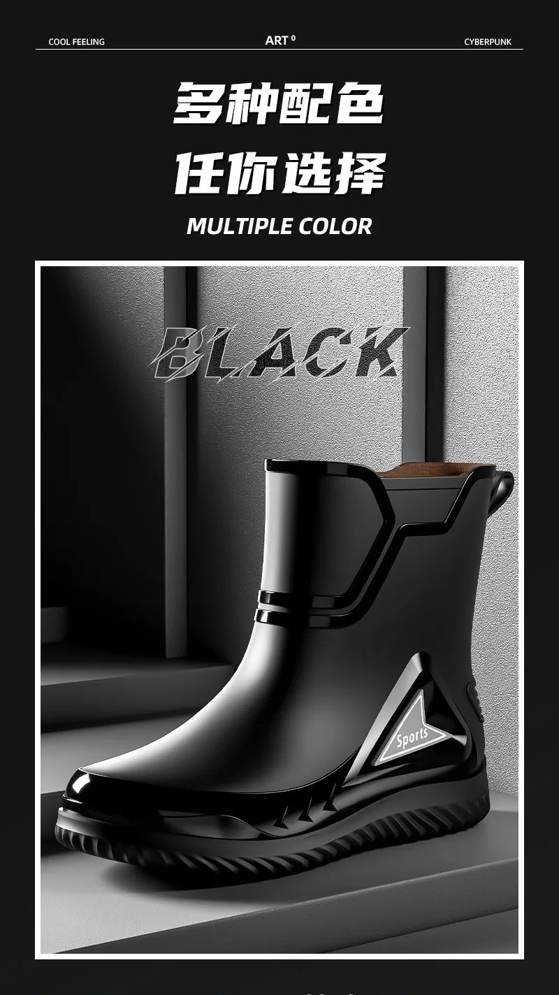 Rain Shoes Men's Medium Tube Non-slip Waterproof Shoes Outdoor Water Boots Thermal Short Tube Rubber Shoes Men