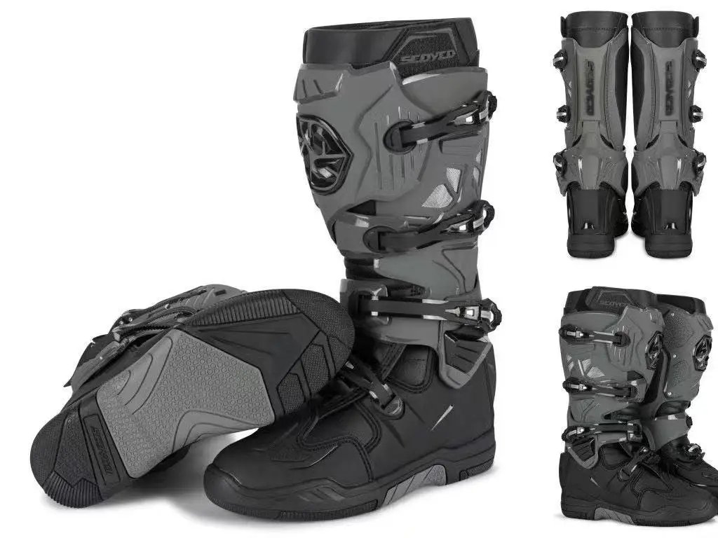 SCOYCO Motorcycle Riding Protective Boots Nee-High Anti-drop Motocross Boots Anti-Slip All-Terrain Grip MotobikeWaterproof Shoes