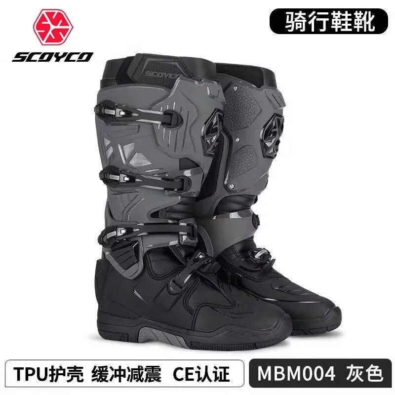 SCOYCO Motorcycle Riding Protective Boots Nee-High Anti-drop Motocross Boots Anti-Slip All-Terrain Grip MotobikeWaterproof Shoes