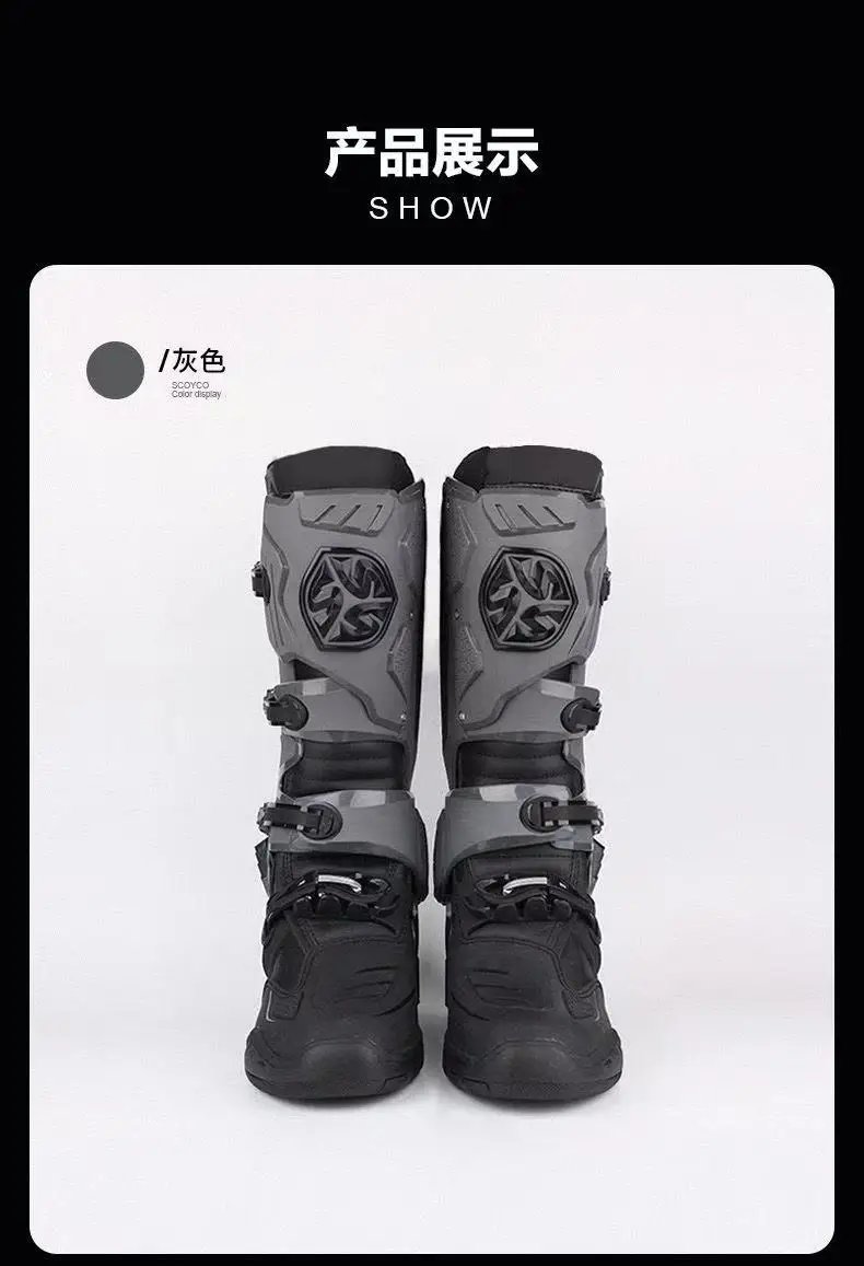 SCOYCO Motorcycle Riding Protective Boots Nee-High Anti-drop Motocross Boots Anti-Slip All-Terrain Grip MotobikeWaterproof Shoes