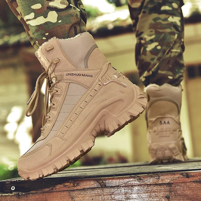 Men's tactical training boots winter new warm velvet jungle combat boots outdoor anti-slip comfort walking hiking casual boots