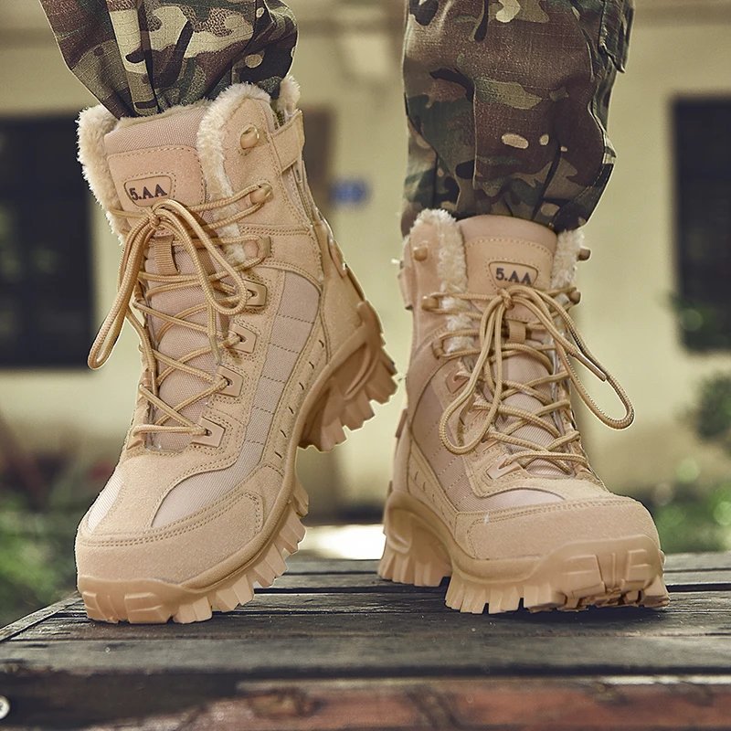 Men's tactical training boots winter new warm velvet jungle combat boots outdoor anti-slip comfort walking hiking casual boots