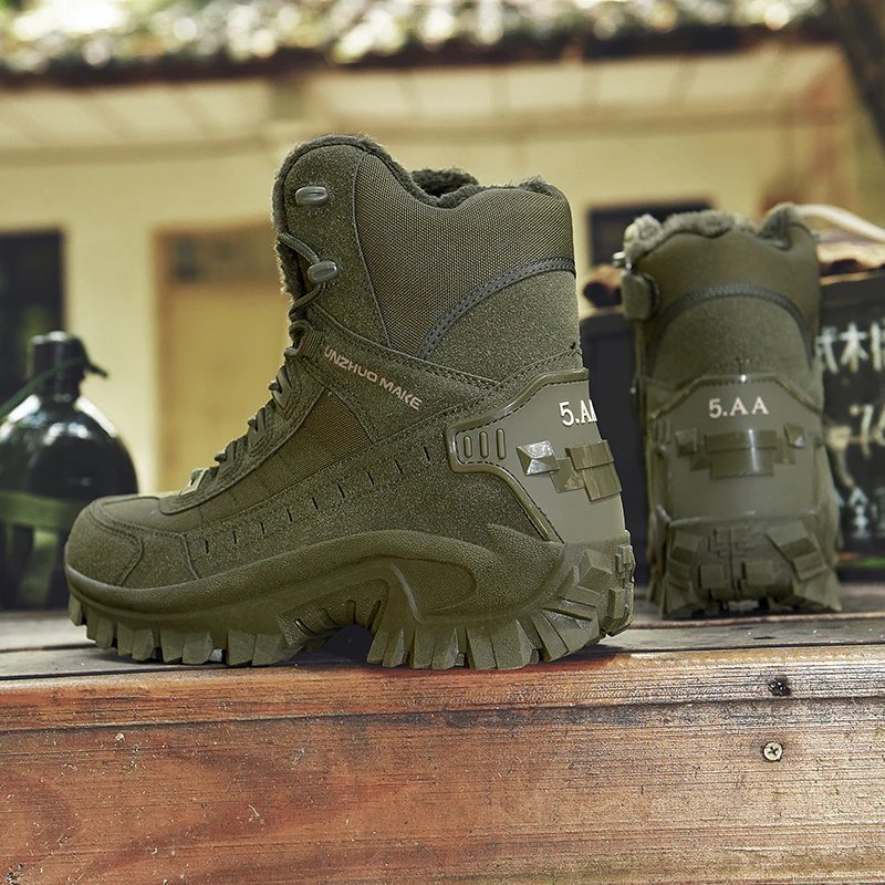 Men's tactical training boots winter new warm velvet jungle combat boots outdoor anti-slip comfort walking hiking casual boots