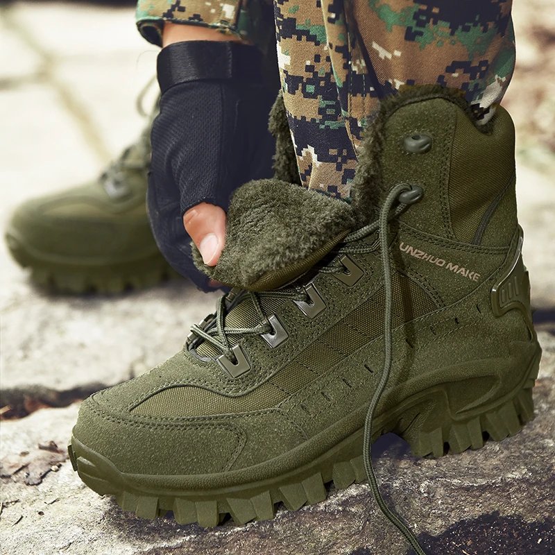 Men's tactical training boots winter new warm velvet jungle combat boots outdoor anti-slip comfort walking hiking casual boots