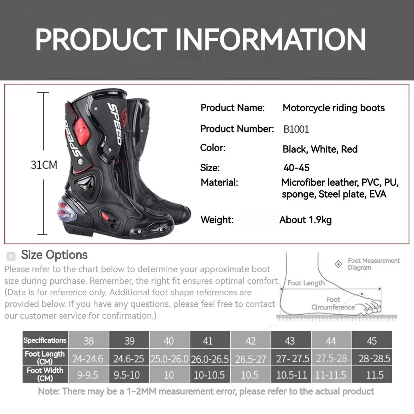 Men Motorcycle Racing Boots Motorbike Protective Gear Shift Microfiber Protection Riding Long Boots for Motocross