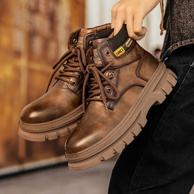 Retro Men Platform Boots 2026 Fashion Lace Ankle Boots Exquisite High Top Casual Shoes for Man Quality Work Boots Zapatos Hombre