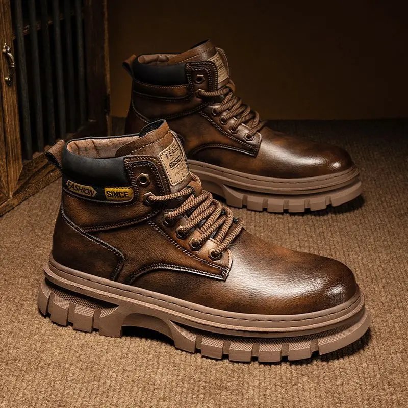 Retro Men Platform Boots 2026 Fashion Lace Ankle Boots Exquisite High Top Casual Shoes for Man Quality Work Boots Zapatos Hombre