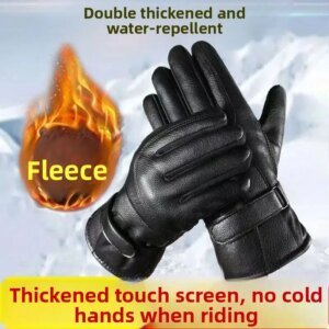 Men’s Winter Thickened Fleece Lined Touchscreen Waterproof Windproof Cold Resistant Motorcycle Riding Outdoor Skiing Gloves