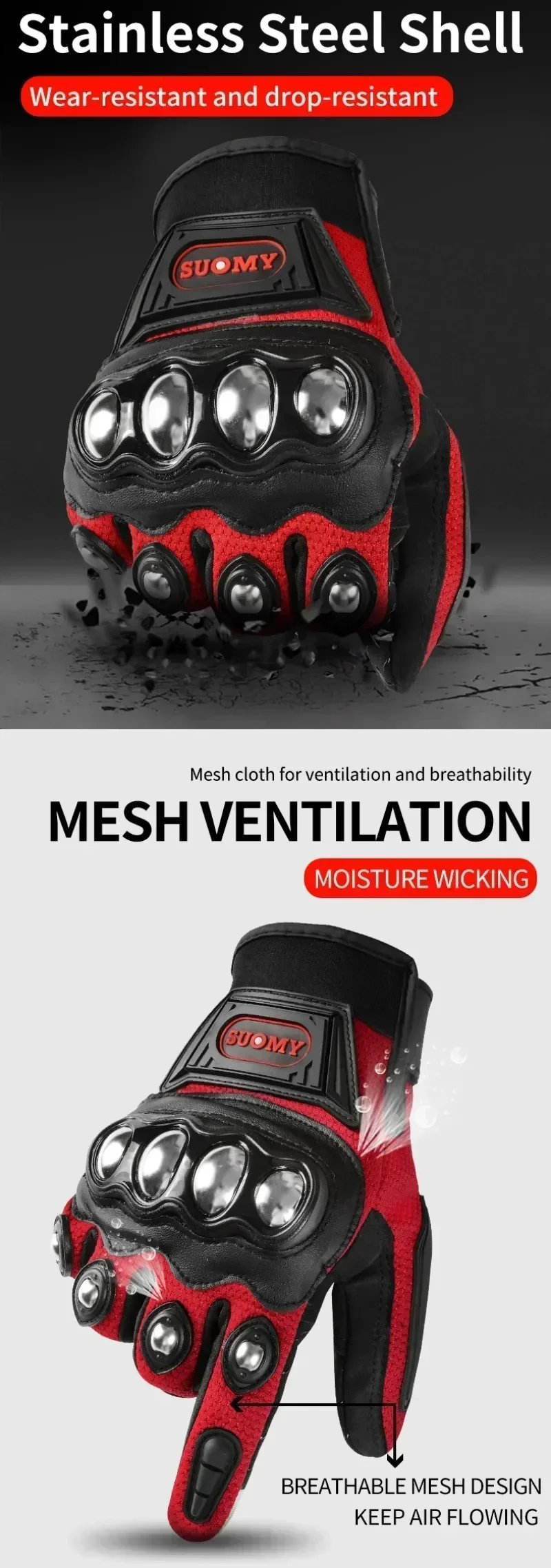 2026 NEW Stainless Steel Summer Full Finger Motorcycle Gloves Men Women Anti Fall Breathable Off Road Riding Gear