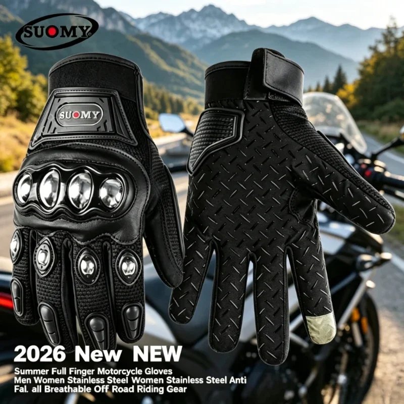 2026 NEW Stainless Steel Summer Full Finger Motorcycle Gloves Men Women Anti Fall Breathable Off Road Riding Gear