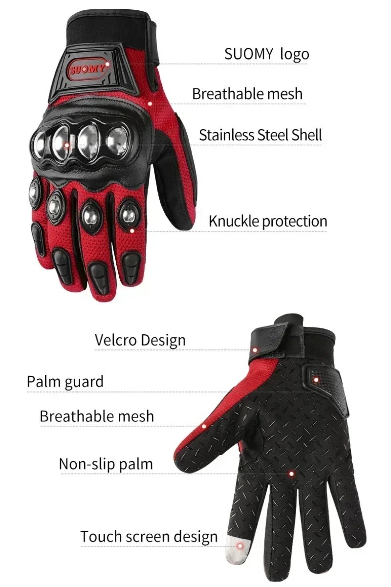 2026 NEW Stainless Steel Summer Full Finger Motorcycle Gloves Men Women Anti Fall Breathable Off Road Riding Gear